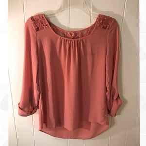 Women’s blouse, long sleeve, peach, floral